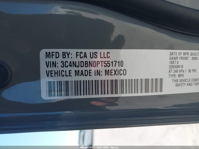 2023 Jeep Compass Altitude 4x4 მანქანა იყიდება აუქციონზე, vin: 3C4NJDBN0PT551710, აუქციონის ნომერი: 44724177