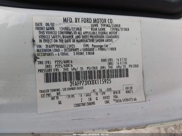 44724222 :رقم المزاد ، 2FAFP73VX8X115925 vin ، 2008 Ford Crown Victoria Standard مزاد بيع