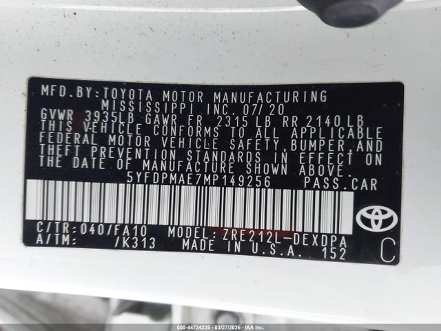 5YFDPMAE7MP149256 Toyota COROLLA L