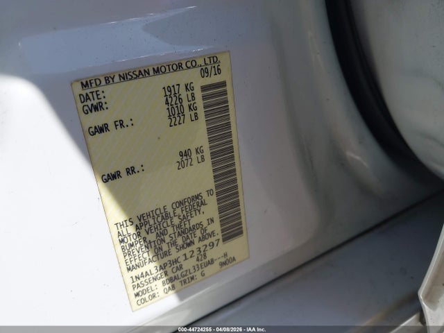 Aukcja sprzedaży 2017 Nissan Altima 2.5 S, vin: 1N4AL3AP3HC123297, numer aukcji: 44724255