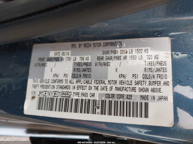 44724305 :رقم المزاد ، JM1DE1KY3E0185552 vin ، 2014 Mazda Mazda2 Sport مزاد بيع