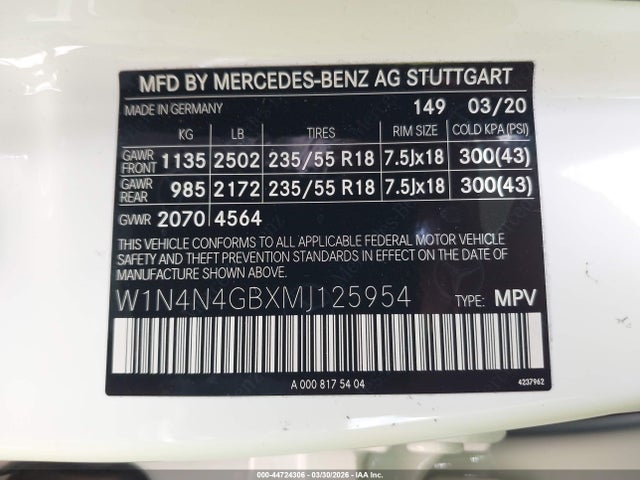 44724306 :رقم المزاد ، W1N4N4GBXMJ125954 vin ، 2021 Mercedes-benz Gla 250 مزاد بيع