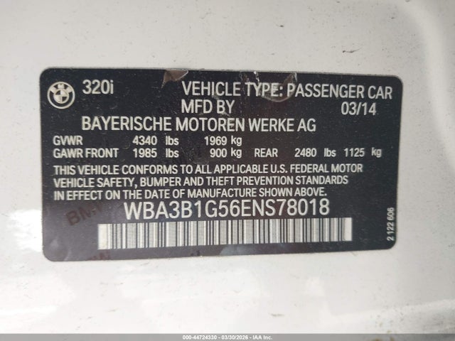 2014 BMW 320I WBA3B1G56ENS78018 Photo 8