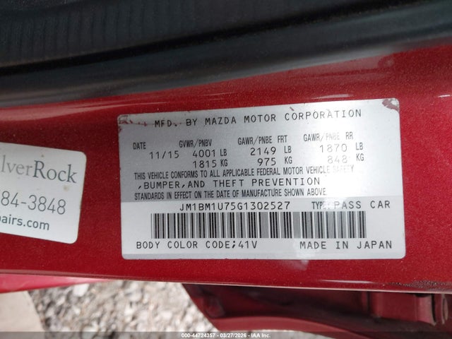 Продажа на аукционе авто 2016 Mazda Mazda3 I Sport, vin: JM1BM1U75G1302527, номер лота: 44724357