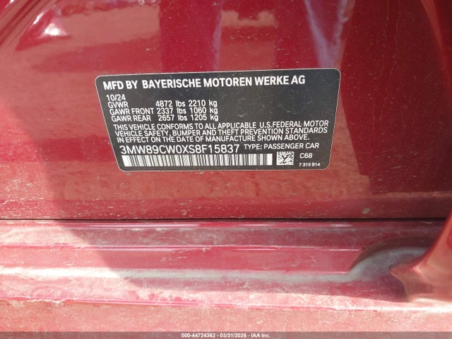 Продаж на аукціоні авто 2025 Bmw 330i Xdrive, vin: 3MW89CW0XS8F15837, номер лоту: 44724362