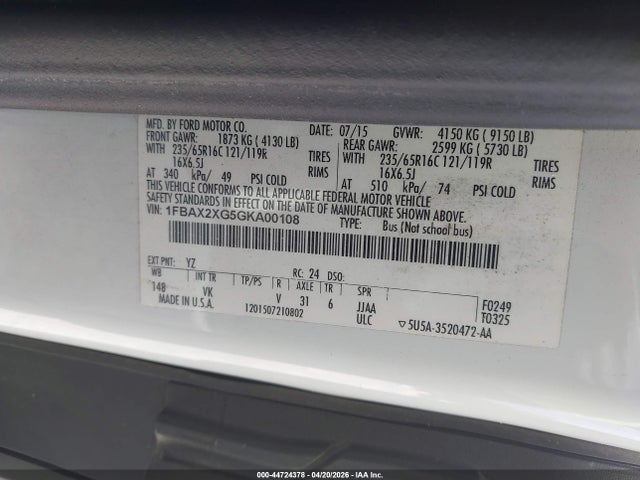Ford Transit-350 Xl 2016 1FBAX2XG5GKA00108 Image 9