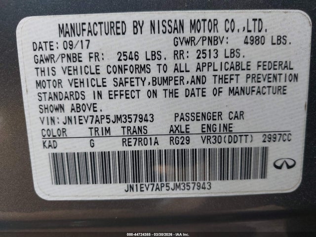 Продажа на аукционе авто 2018 Infiniti Q50 3.0t Luxe, vin: JN1EV7AP5JM357943, номер лота: 44724385