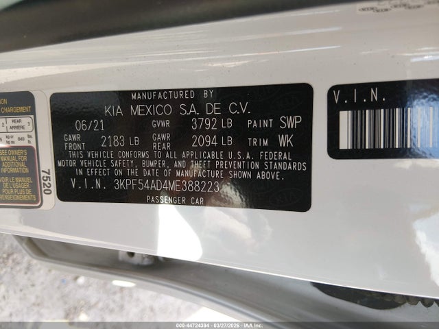 3KPF54AD4ME388223 KIA FORTE EX