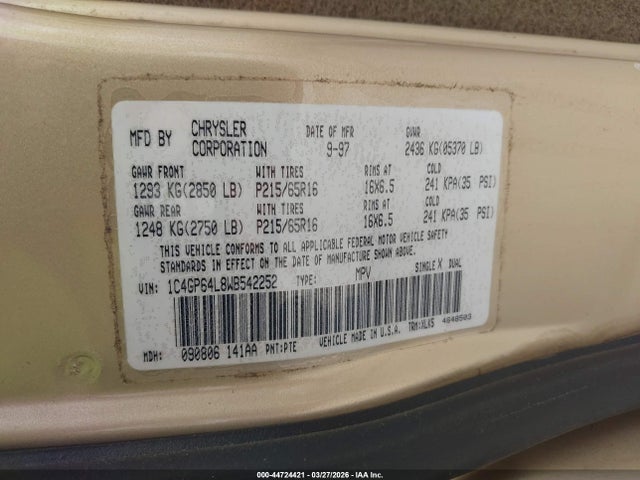 Продажа на аукционе авто 1998 Chrysler Town & Country Lxi, vin: 1C4GP64L8WB542252, номер лота: 44724421