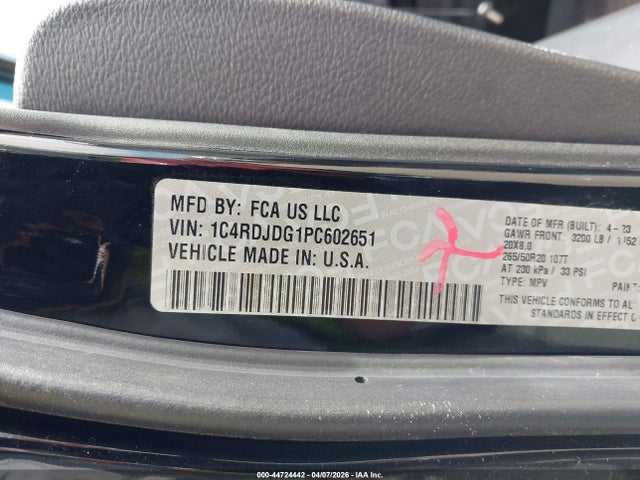 44724442 :رقم المزاد ، 1C4RDJDG1PC602651 vin ، 2023 Dodge Durango Gt Plus Awd مزاد بيع