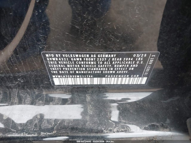 Продаж на аукціоні авто 2025 Volkswagen Golf Gti 2.0t S, vin: WVWLA7CD3SW211744, номер лоту: 44724445