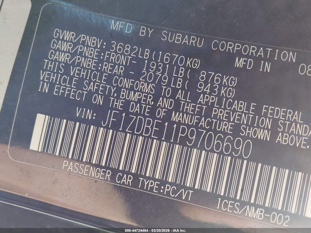 44724464 :رقم المزاد ، JF1ZDBE11P9706690 vin ، 2023 Subaru Brz Limited مزاد بيع