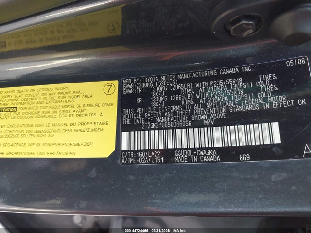 Продаж на аукціоні авто 2009 Lexus Rx 350, vin: 2T2GK31U09C066056, номер лоту: 44724465