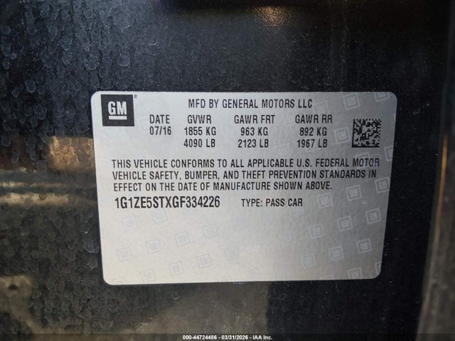 Продажа на аукционе авто 2016 Chevrolet Malibu 1lt, vin: 1G1ZE5STXGF334226, номер лота: 44724486