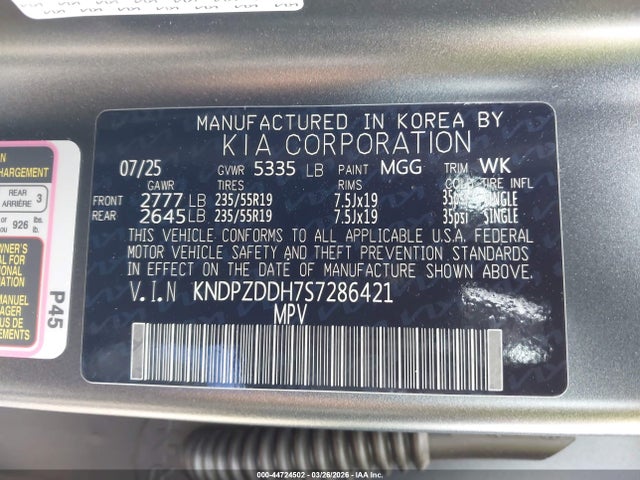 2025 Kia Sportage Plug-in Hybrid X-line Prestige მანქანა იყიდება აუქციონზე, vin: KNDPZDDH7S7286421, აუქციონის ნომერი: 44724502