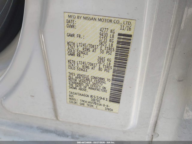 5BZAF0AA6GN855941 Nissan Nv Passenger Nv3500 Hd Sl V8