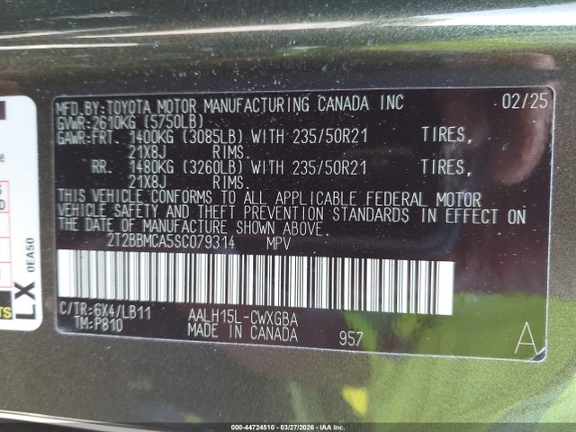Продажа на аукционе авто 2025 Lexus Rx 350h Premium Plus, vin: 2T2BBMCA5SC079314, номер лота: 44724510