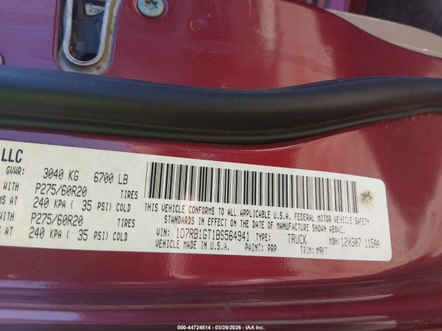 Aukcja sprzedaży 2011 Ram Ram 1500 Slt, vin: 1D7RB1GT1BS564941, numer aukcji: 44724514