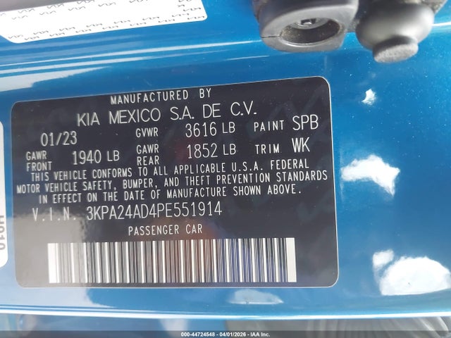 Aukcja sprzedaży 2023 Kia Rio S, vin: 3KPA24AD4PE551914, numer aukcji: 44724548