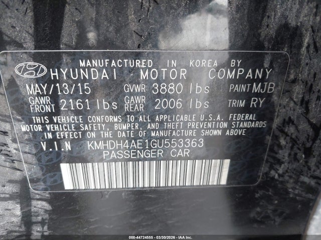 KMHDH4AE1GU553363 Hyundai Elantra Value Edition