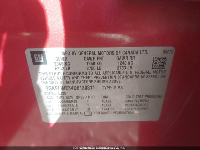 Aukcja sprzedaży 2013 Gmc Terrain Slt-2, vin: 2GKFLWE34D6130811, numer aukcji: 44724565