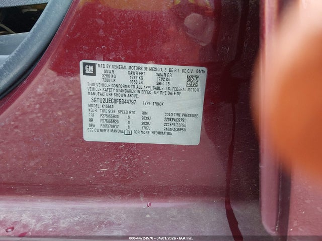 Aukcja sprzedaży 2015 Gmc Sierra 1500 Sle, vin: 3GTU2UEC8FG344797, numer aukcji: 44724578