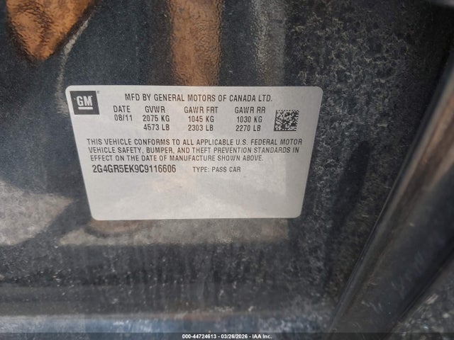44724613 :رقم المزاد ، 2G4GR5EK9C9116606 vin ، 2012 Buick Regal مزاد بيع
