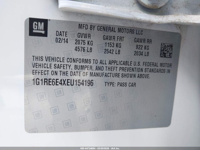 2014 Chevrolet Volt მანქანა იყიდება აუქციონზე, vin: 1G1RE6E4XEU154196, აუქციონის ნომერი: 44724654