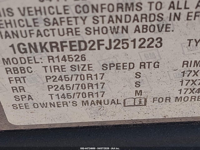 Chevrolet Traverse Ls 2015 1GNKRFED2FJ251223 Image 9