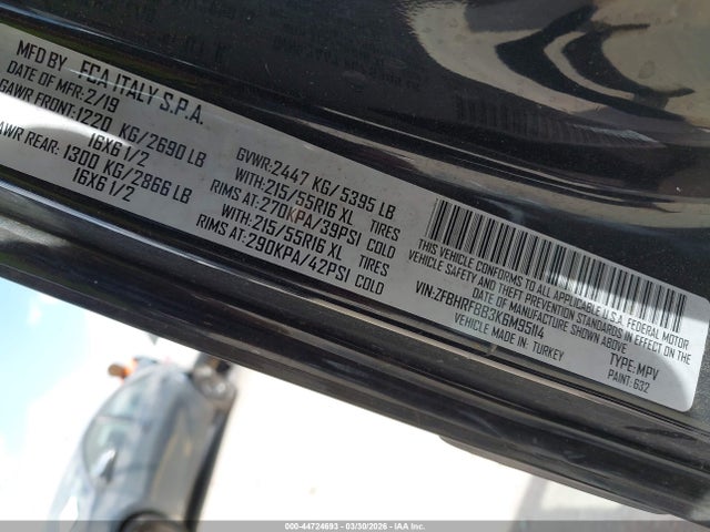 Продажа на аукционе авто 2019 Ram Promaster City Slt, vin: ZFBHRFBB3K6M95114, номер лота: 44724693
