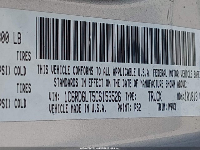 Продажа на аукционе авто 2012 Ram 1500 Slt, vin: 1C6RD6LT5CS153526, номер лота: 44724701