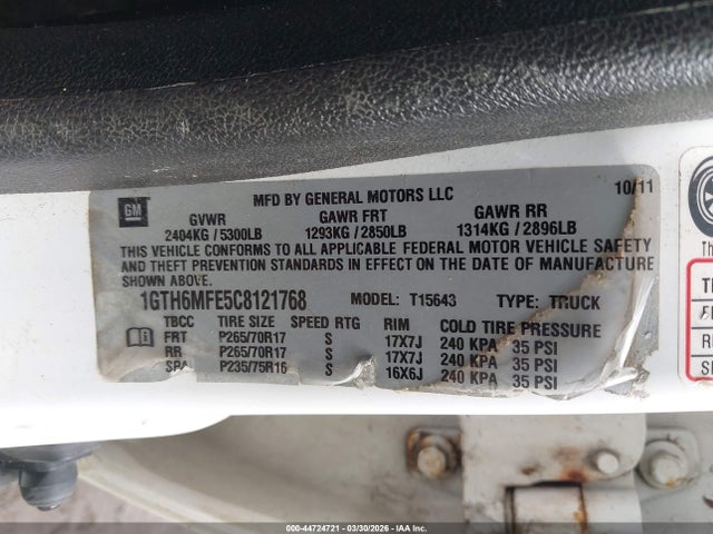 44724721 :رقم المزاد ، 1GTH6MFE5C8121768 vin ، 2012 Gmc Canyon Sle1 مزاد بيع