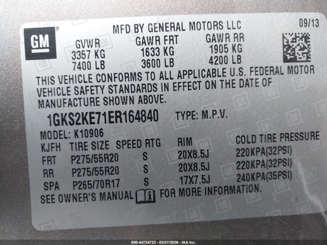 Продажа на аукционе авто 2014 Gmc Yukon Xl 1500 Slt, vin: 1GKS2KE71ER164840, номер лота: 44724723
