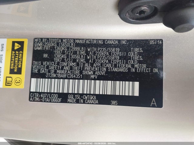 Aukcja sprzedaży 2015 Lexus Rx 350, vin: 2T2BK1BA8FC264351, numer aukcji: 44724742