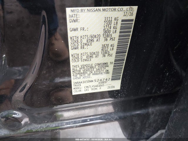 Aukcja sprzedaży 2017 Nissan Titan Platinum Reserve, vin: 1N6AA1E50HN524742, numer aukcji: 44724757