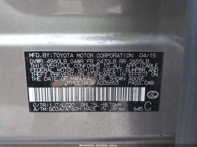 44724782 :رقم المزاد ، JTHCE1BL6FA005653 vin ، 2015 Lexus Gs 350 مزاد بيع
