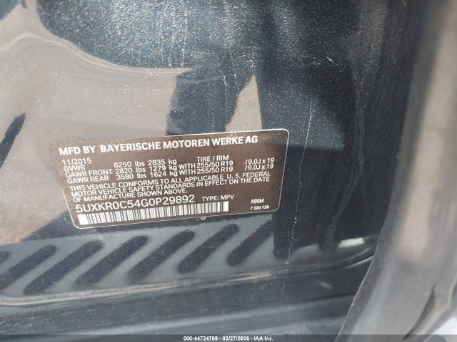 Продаж на аукціоні авто 2016 Bmw X5 Xdrive35i, vin: 5UXKR0C54G0P29892, номер лоту: 44724789