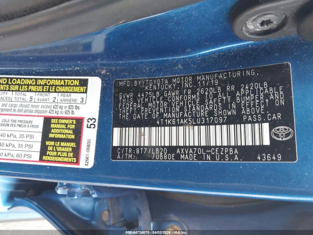 4T1K61AK5LU317097 Toyota CAMRY XSE