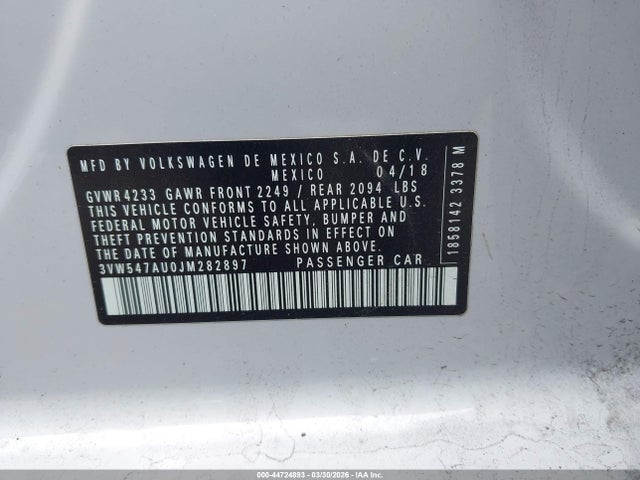 Продажа на аукционе авто 2018 Volkswagen Golf Gti 2.0t Autobahn/2.0t S/2.0t Se, vin: 3VW547AU0JM282897, номер лота: 44724893