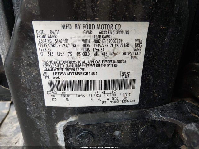 Aukcja sprzedaży 2011 Ford F-450 Lariat, vin: 1FT8W4DT8BEC61461, numer aukcji: 44724895