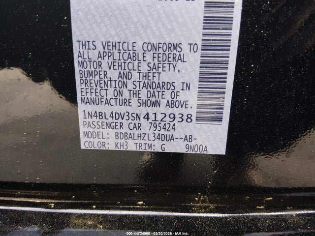 2025 Nissan Altima Sv Fwd მანქანა იყიდება აუქციონზე, vin: 1N4BL4DV3SN412938, აუქციონის ნომერი: 44724960