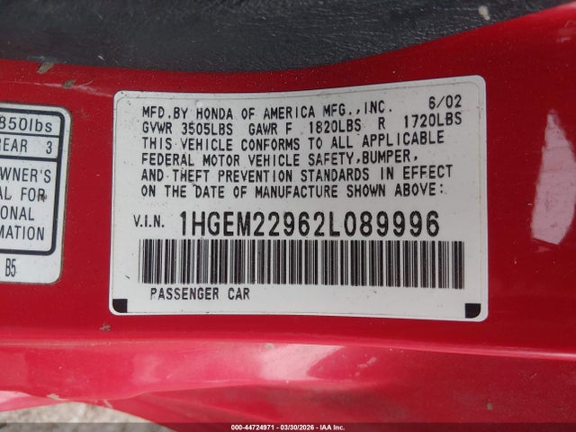 2002 HONDA CIVIC 1HGEM22962L089996 Photo 8