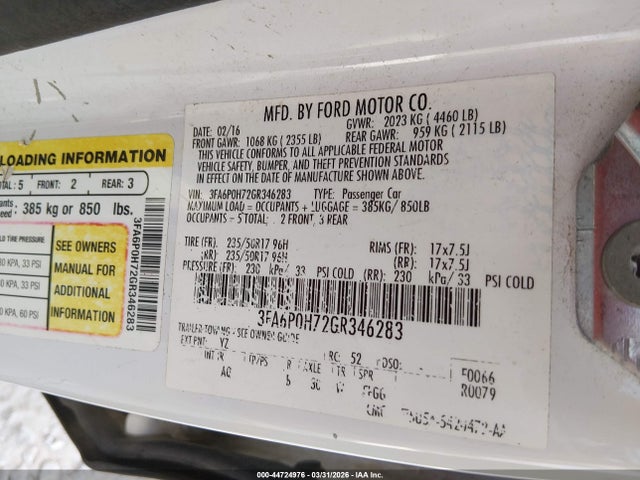 Ford FUSION SE 2016 3FA6P0H72GR346283 Image 9