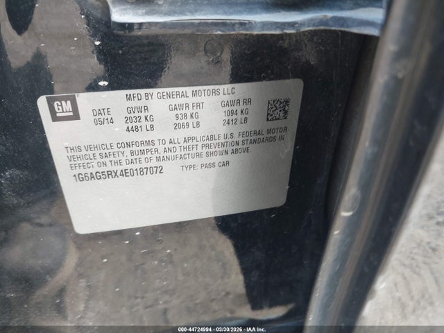 2014 Cadillac Ats Standard მანქანა იყიდება აუქციონზე, vin: 1G6AG5RX4E0187072, აუქციონის ნომერი: 44724994