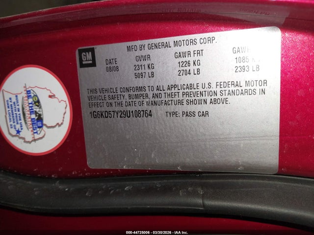 Aukcja sprzedaży 2009 Cadillac Dts 1sd, vin: 1G6KD57Y29U108764, numer aukcji: 44725006