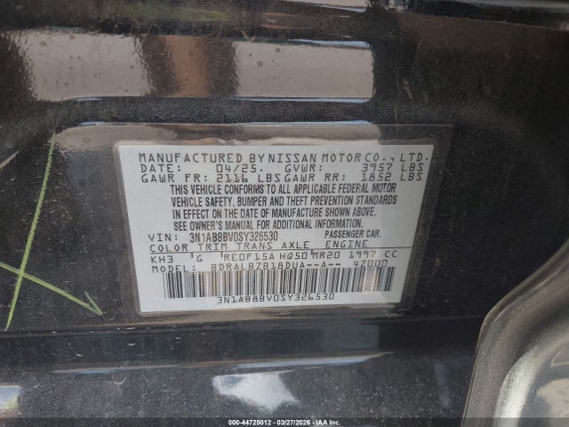 44725012 :رقم المزاد ، 3N1AB8BV0SY326530 vin ، 2025 Nissan Sentra S مزاد بيع