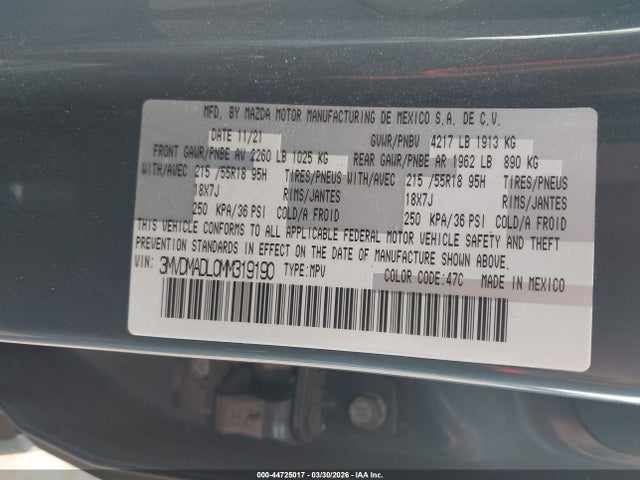 Aukcja sprzedaży 2021 Mazda Cx-30 Premium, vin: 3MVDMADL0MM319190, numer aukcji: 44725017