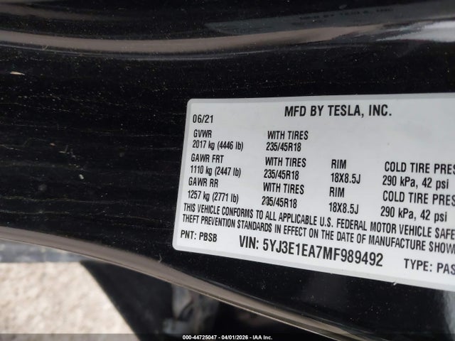2021 TESLA MODEL 3 5YJ3E1EA7MF989492 Photo 8