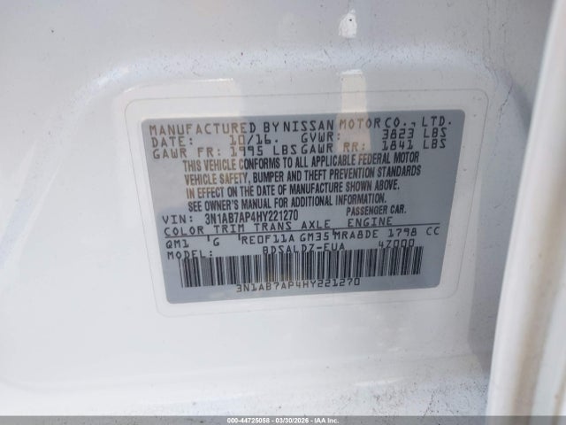 44725058 :رقم المزاد ، 3N1AB7AP4HY221270 vin ، 2017 Nissan Sentra Sv مزاد بيع