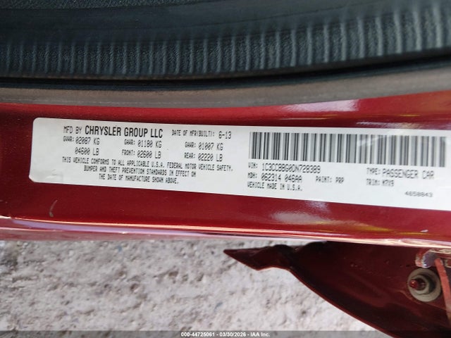 2013 Chrysler 200 Touring მანქანა იყიდება აუქციონზე, vin: 1C3CCBBG0DN728389, აუქციონის ნომერი: 44725061